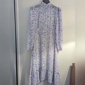 Cottage core sheer blue floral long sleeve dress